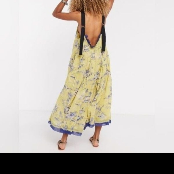 Free People lime green and navy wildlife print low back dress lined w/navy trim - Picture 13 of 15